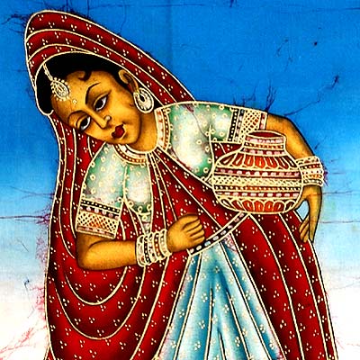 Lady with Water Pot - Batik Painting 34"