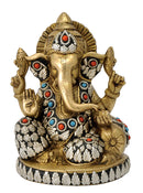Seated Lord God Ganesha Brass Figure 7"