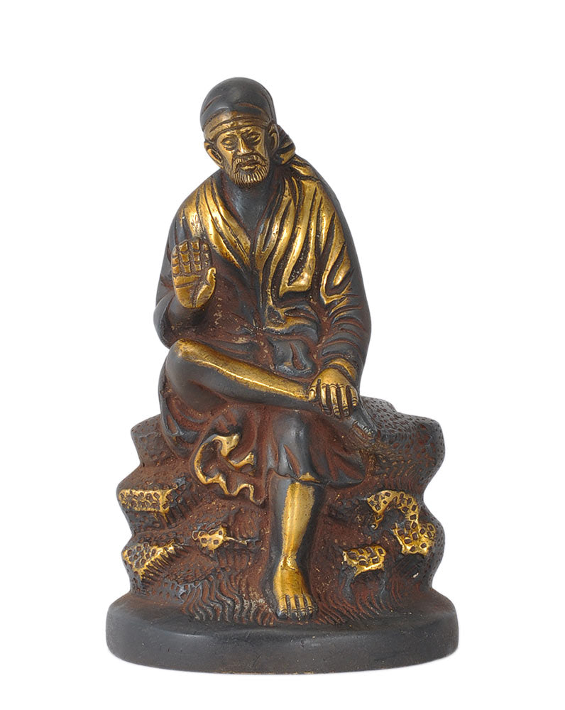 Lord Sai Baba - Antiquated Brass Statuette 6.5"