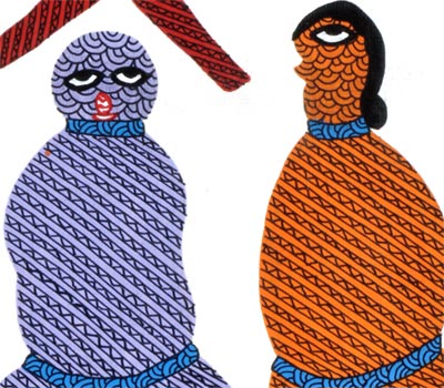 Gossipping Ladies - Gond Daily Life Painting