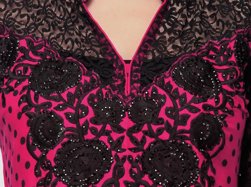 Fuchsia Kurta with Black Net 3/4th Sleeves