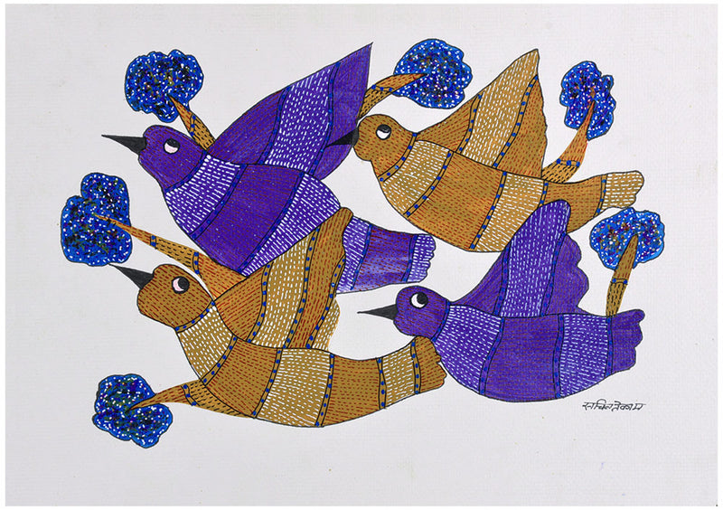 Flying  Birds - Folk Art Gond Panting