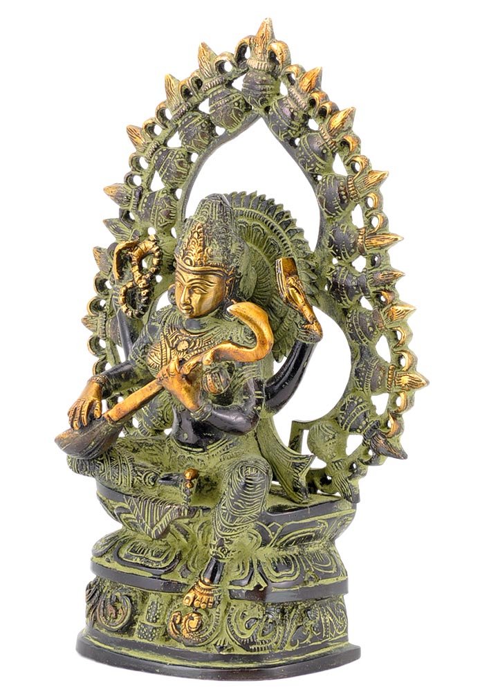 Goddess Saraswati Brass Figurine 10.5"