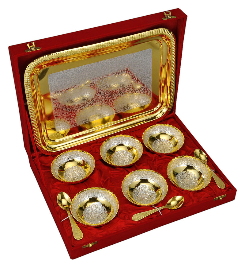 Silver Plated Golden Finish Ice Cream Bowl Set of 6 Pcs