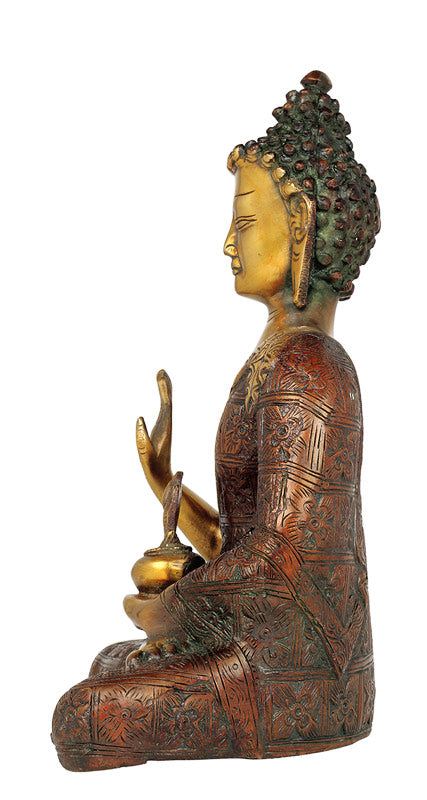 Gautam Buddha Brass Statue 9.75"