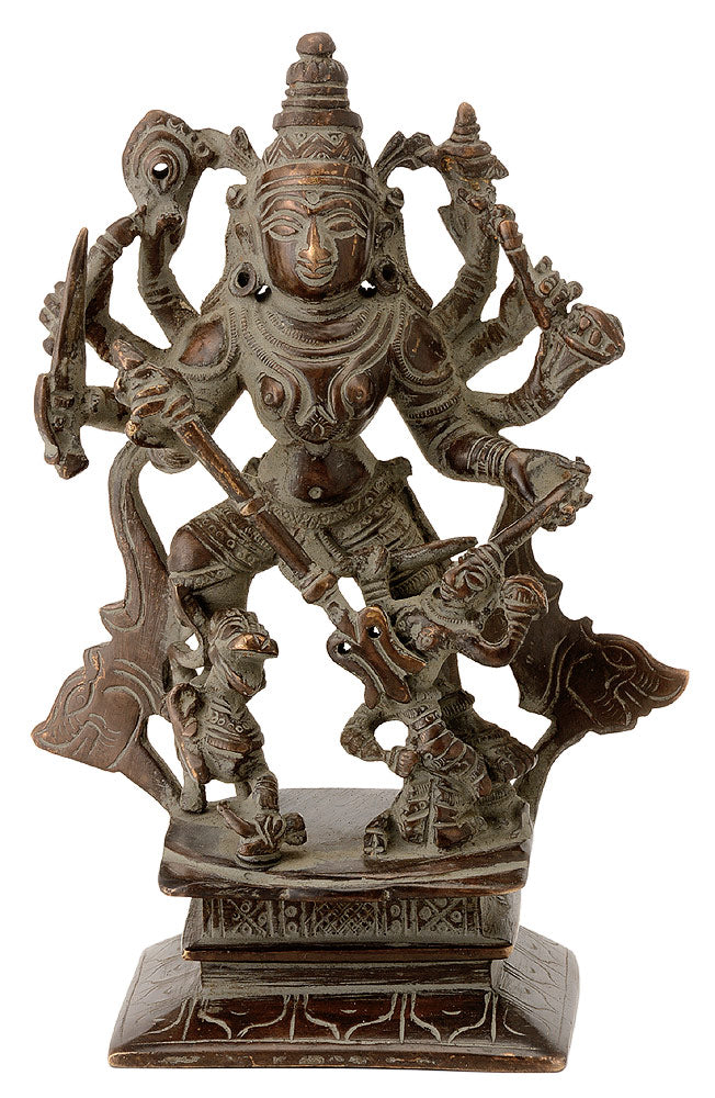 Antiquated Brass Durga as Devi Mahishasur Mardini