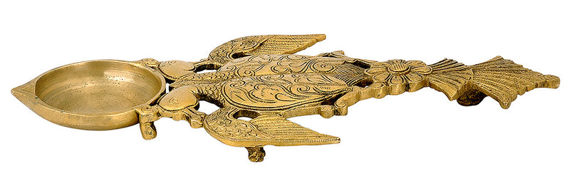 Brass Karpur Puja Aarti Holder Peacock Design