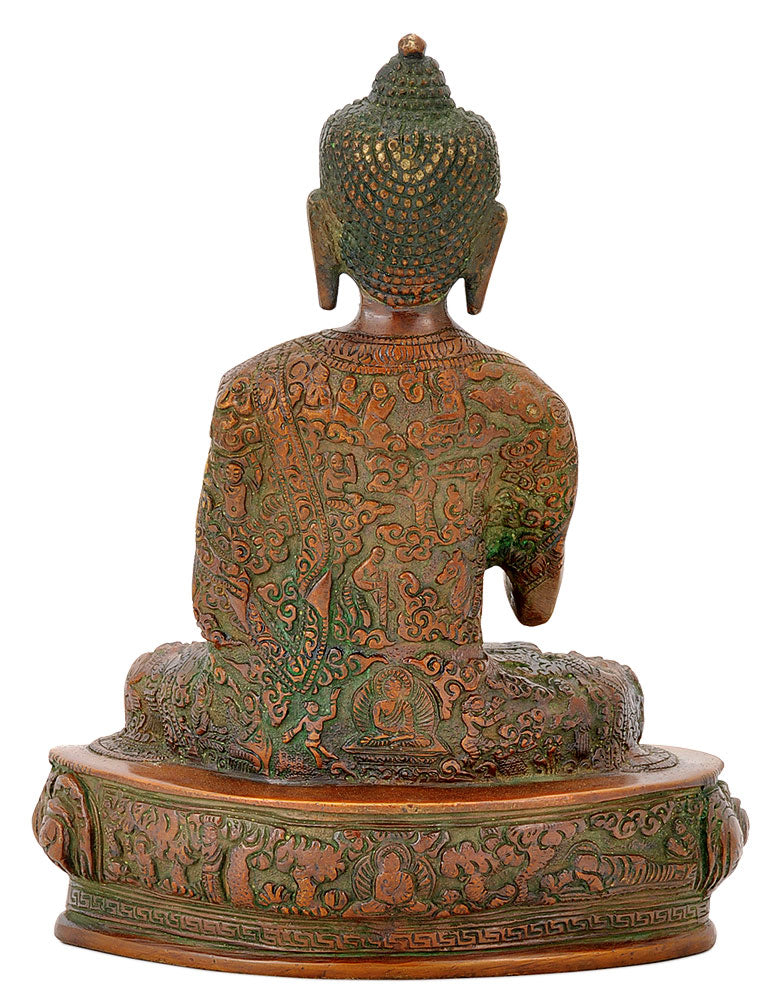 Golden Brown Finish Buddha with Carved Robe