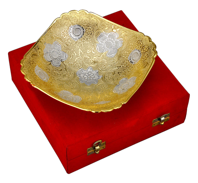 Floral Engraved Silver Plated Bowl in Velvet Box