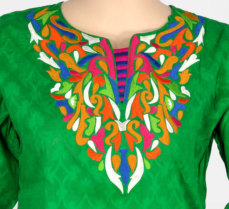 Green Kurta with Embroidery on Neck