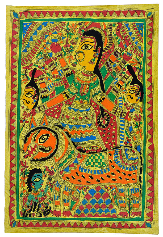 Eight Armed Devi Durga Madhubani Painting