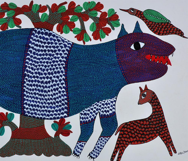 Lion Gond Painting