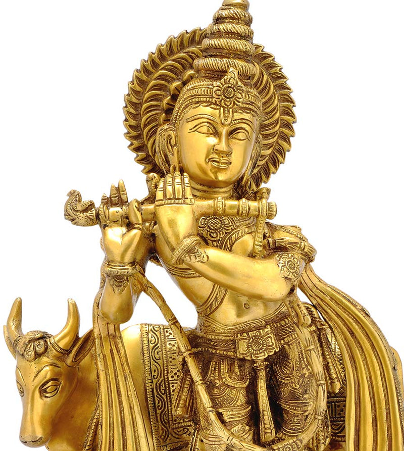 Fluting Krishna - Brass Sculpture