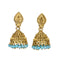 Shining Golden Jhumki Embellished with Pastel Blue Beads