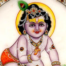 Baby Krishna Holding Laddoo - Marble Painting