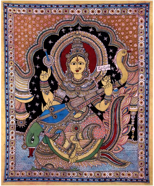 Goddess Saraswati - Cotton Kalamkari Painting