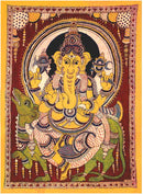 Ganesha Seated on Rat - Cotton Kalamkari Painting