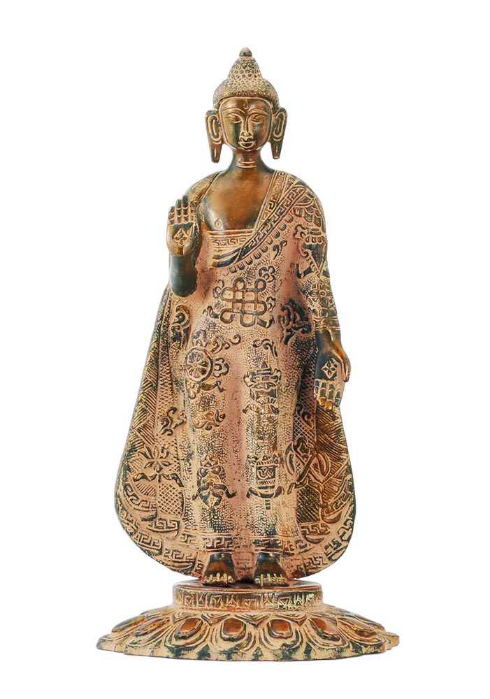 Blessing Buddha with Ashtamangala Carved on His Robe