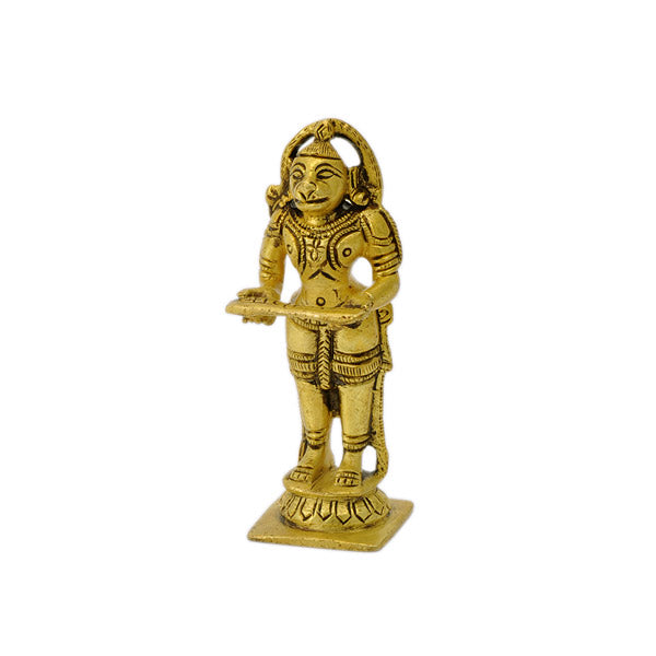 Hanumanji Holding Ramayana - Small Brass Statue 4"
