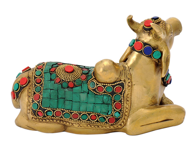 Seated Nandi Bull Ornate Brass Sculpture