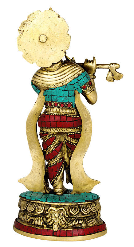 Lord Krishna Ornate Brass Statue