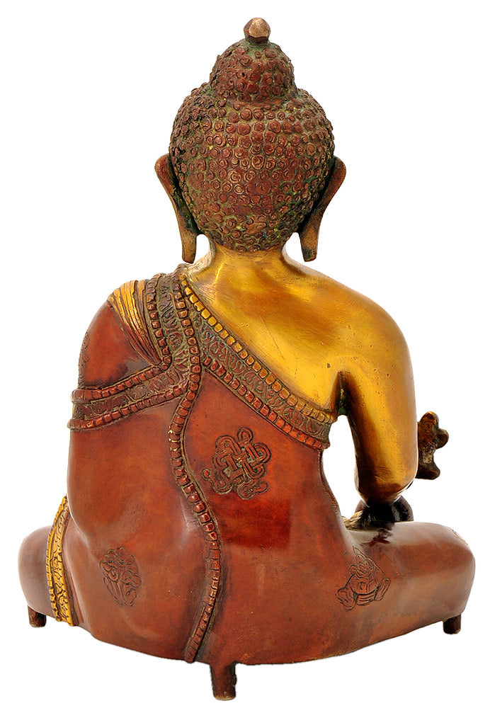 Buddha Ashtamangala Carved Brass Statue in Golden Copper Red Color