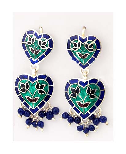 Silver Enamel Earrings "Singing Hearts"