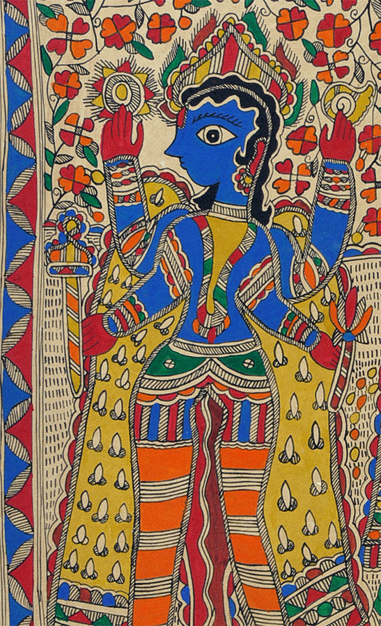 Sri Vishnu Lakshmi - Traditional Madhubani Painting