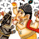 Baby Ganesh Plays with Mouse - Marble Painting