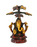 Ganesha Seated Under Tree - Gold and Copper Finish Brass Statue