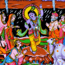 Lord Krishna Lifts Govardhan Mountain Cotton Tapestry