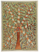 Shri Krishna Playing Flute Under the Tree - Madhubani Painting