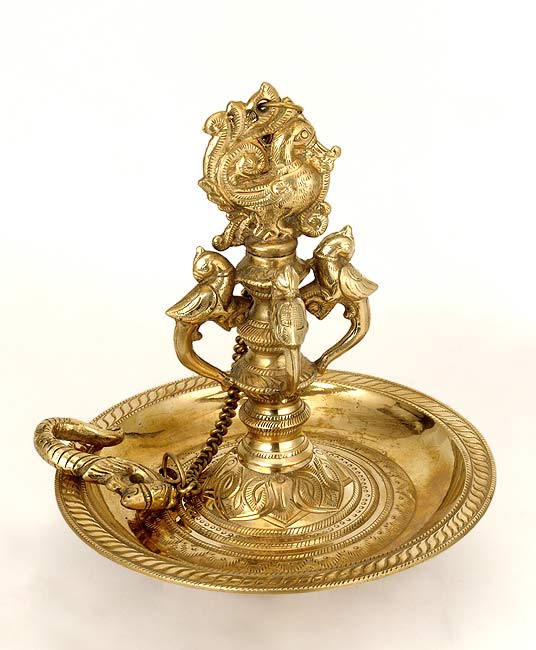 Hanging Mayur Oil Lamp in Brass