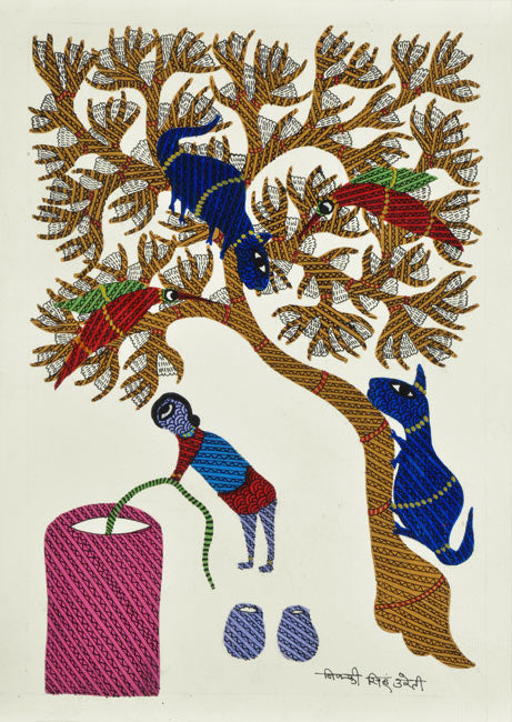 'Village Afternoon' Gond Painitng