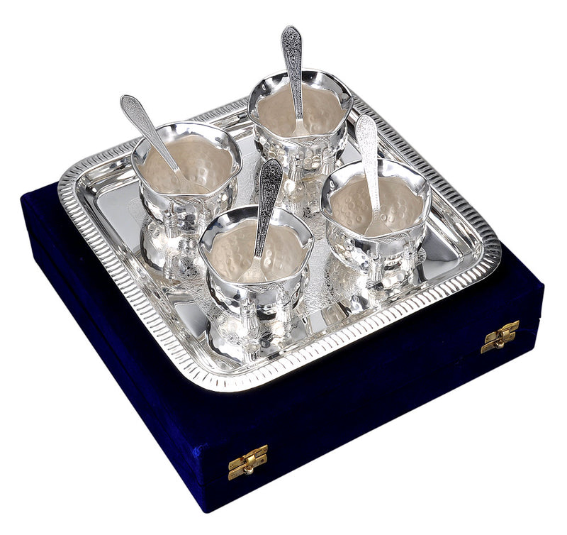 Silver Plated Dessert Bowl Cup Gift Set with Tray