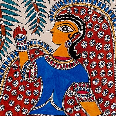 Krishna with Gopis - Mithila Painting 30"
