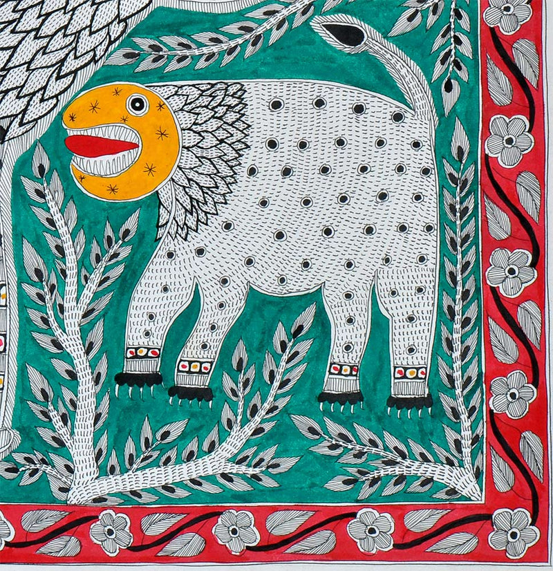 Lion and His Cub - Madhubani Painting