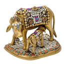Beautiful Ornate Cow & Calf Brass Statuette 6.50"