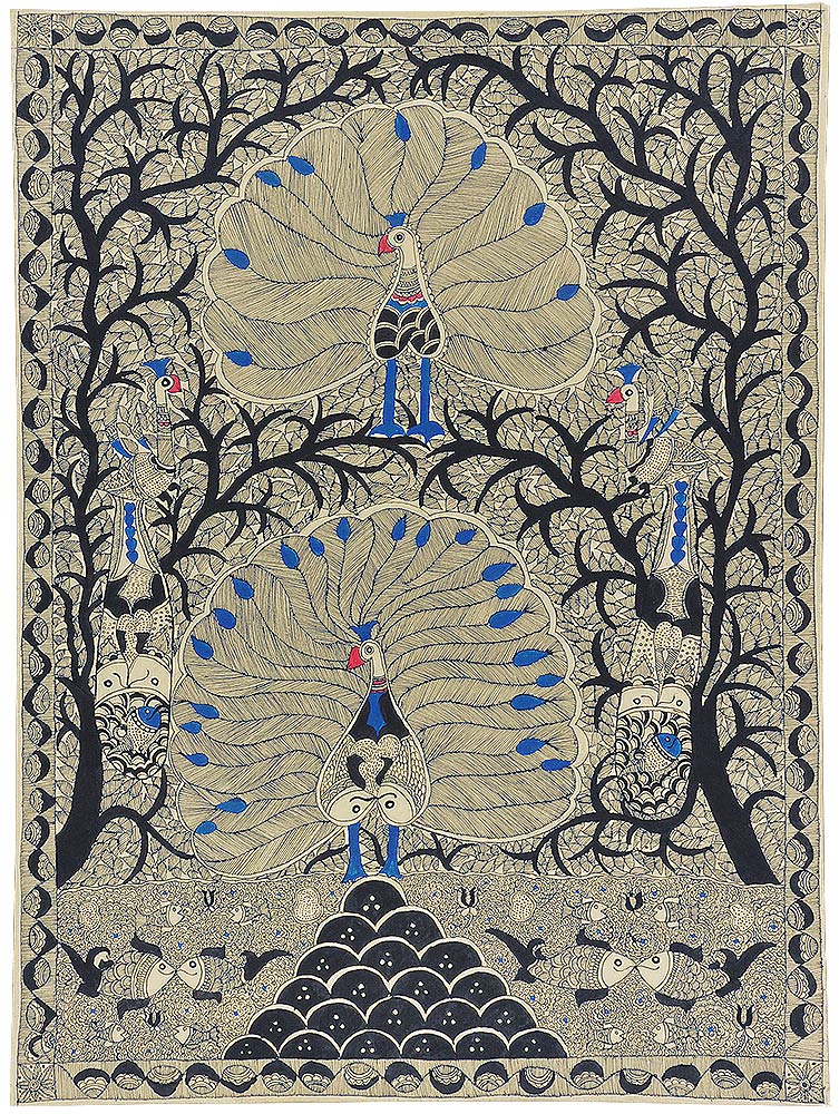Celebration in Jungle - Peacock Madhuabani Painting