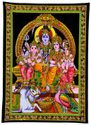 God Shiva Family Cotton Painting with Sequin Work