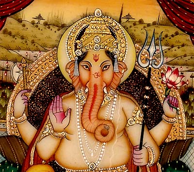 Seated Lord Ganesha - Marble Painting