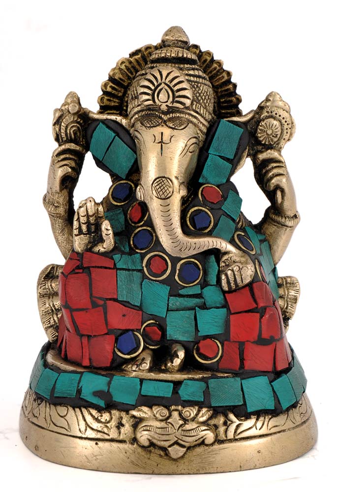 Seated Ganesha - Brass Sculpture 5"