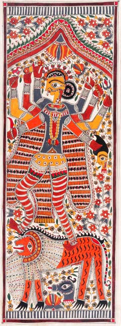 Ashtabhuja (Eight Handed) Durga-Madhubani Folk Painting