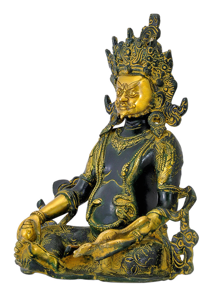 Seated Lord Kuber Antiquated Brass Statue 10"