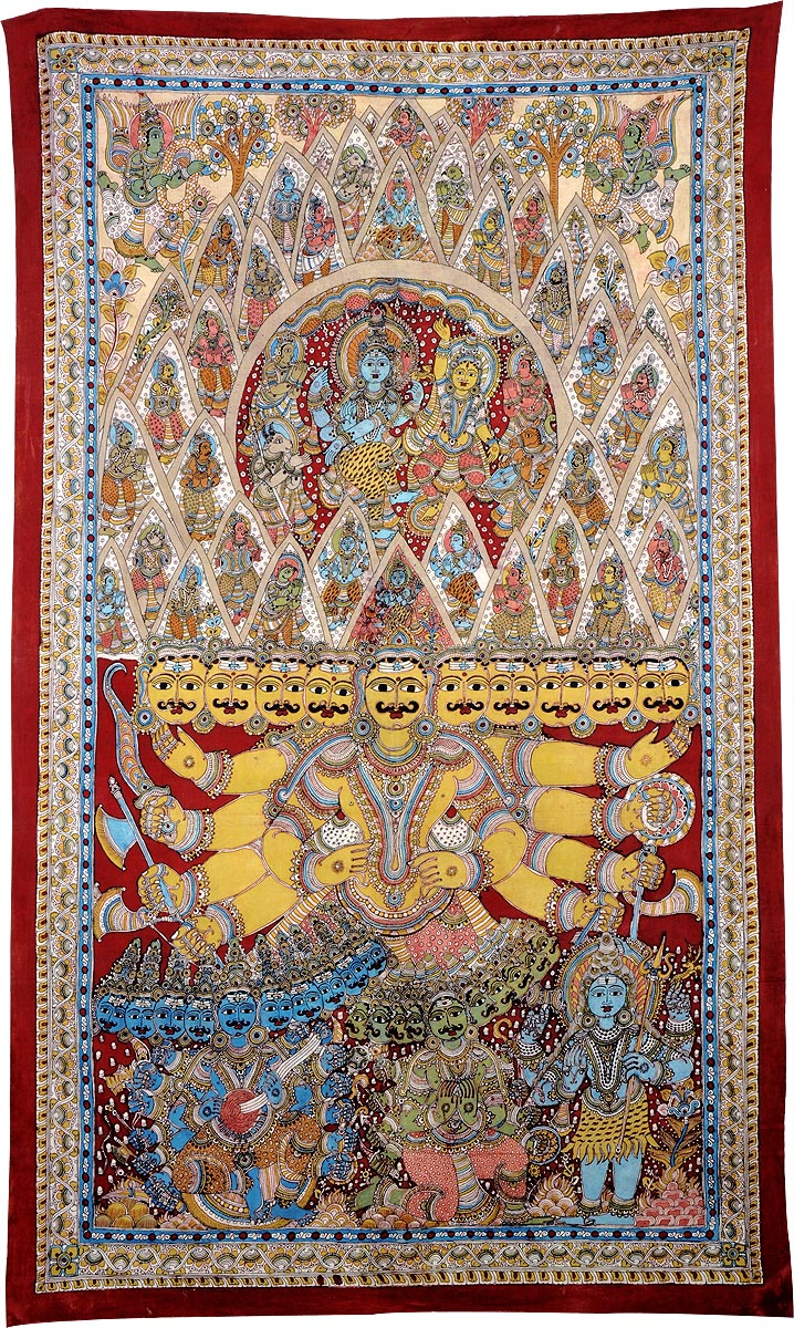 Ravana's Penance to Appease Lord Shiva - Large Kalamkari Painting