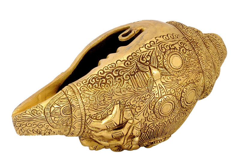 Sun God Surya Engraved Brass Conch