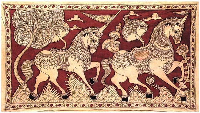Kalamkari Painting "Celestial Stallions"