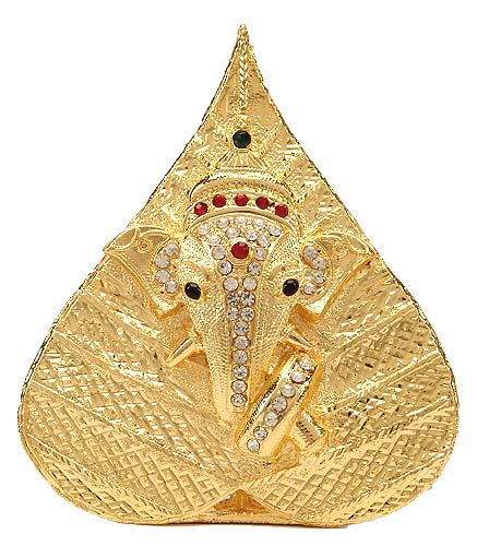 Ganesha on Leaf - Desktop Statue