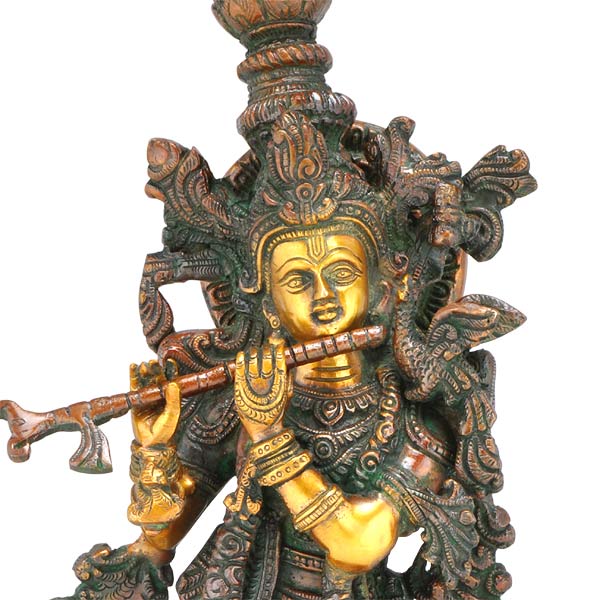 Krishna's Magical Melody - Brass Statue
