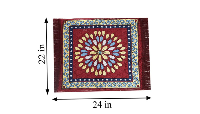 Puja Mat Set Polycotton ( 2 Piece)- 22"x24", Maroon